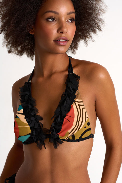 Shan Jasmine Triangle Bikini Top With Fringes